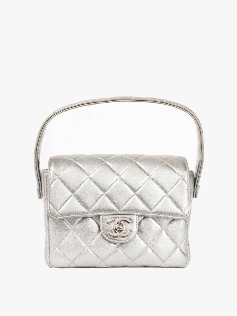 Chanel Metallic Silver Quilted Leather Mini Handbag